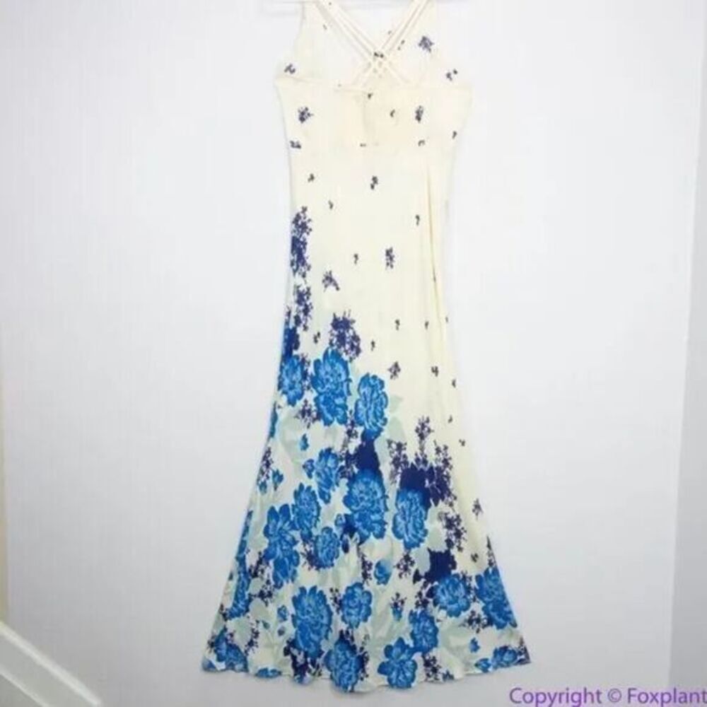 New! Free People Get To‎ You Printed Maxi Dress Ivory Blue, L - Picture 6 of 16